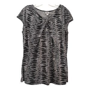 Worthington Criss Cross Keyhole Front Top XL Black White Gray Animal Print NWT